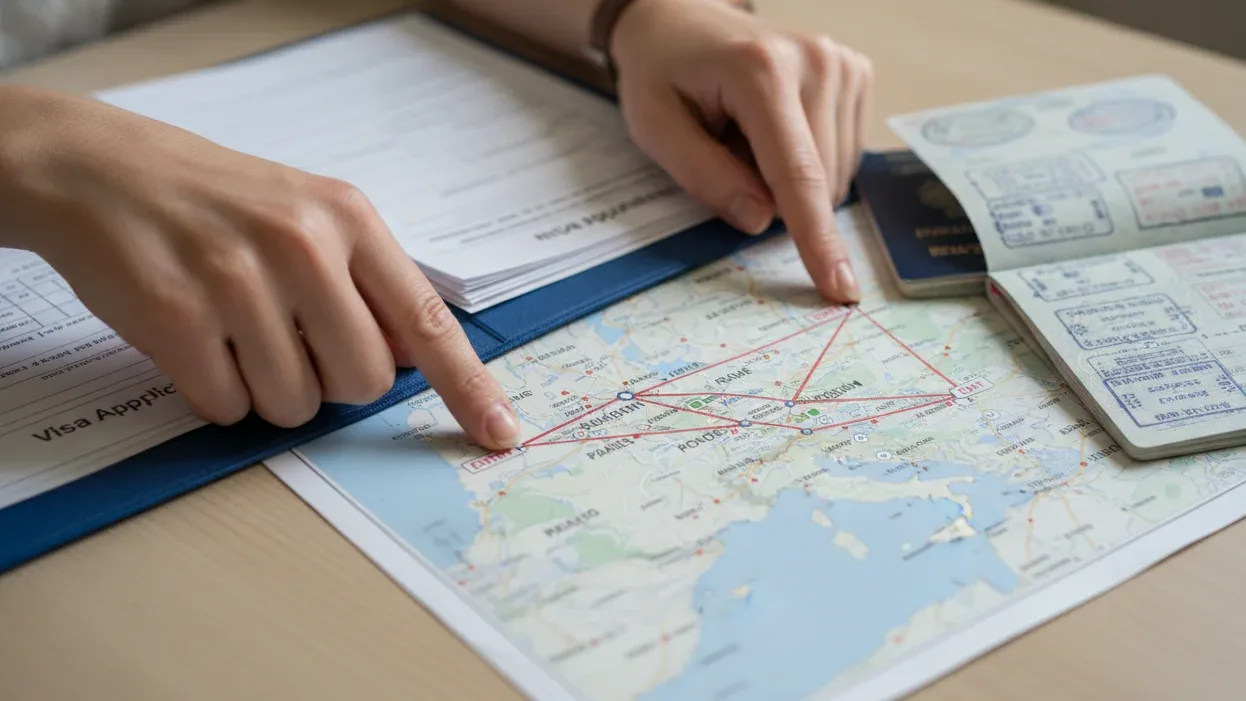 Schengen multi-city route logic showing main destination and first entry